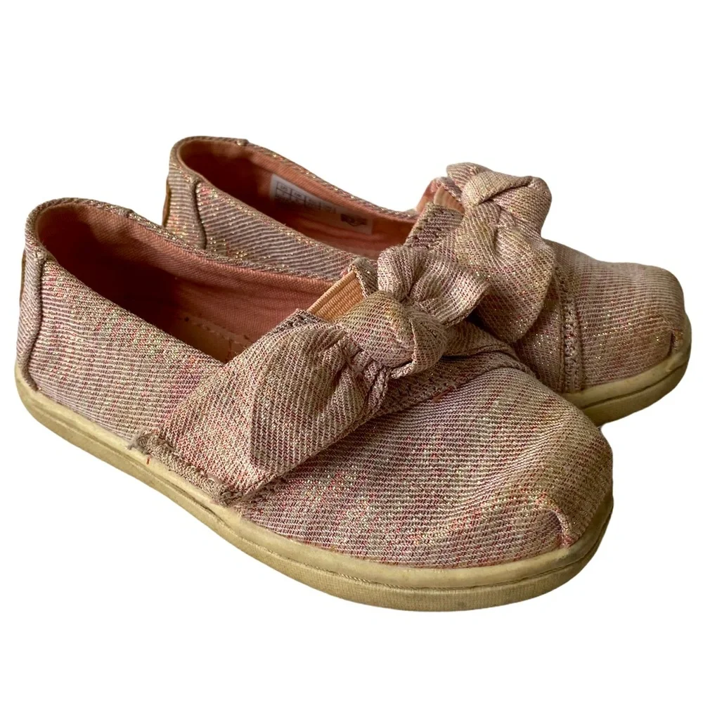 Rose Cloud Twill Glimmer Bow Top Toms Shoes Sz 7